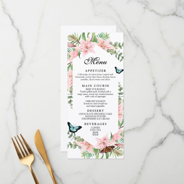 Menu Cardápio de casamento com tema tropical bonito (Frente/Verso In Situ)