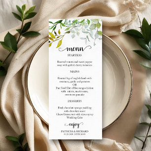 Menu Cardápio de Casamento com Vegetação Elegante em Aq