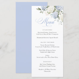 Menu Cardápio de casamento com verde e hortênsia azul e