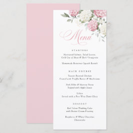 Menu Cardápio de casamento com verde e hortênsia rosa e