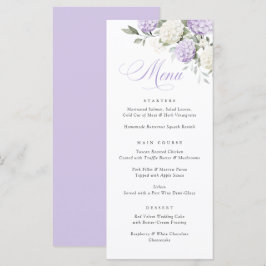 Menu Cardápio de casamento com verde e hortênsia roxa e