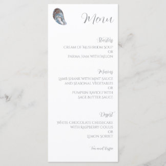 Menu Cardápio de Casamento Concha de Ostra Azul Aquarel