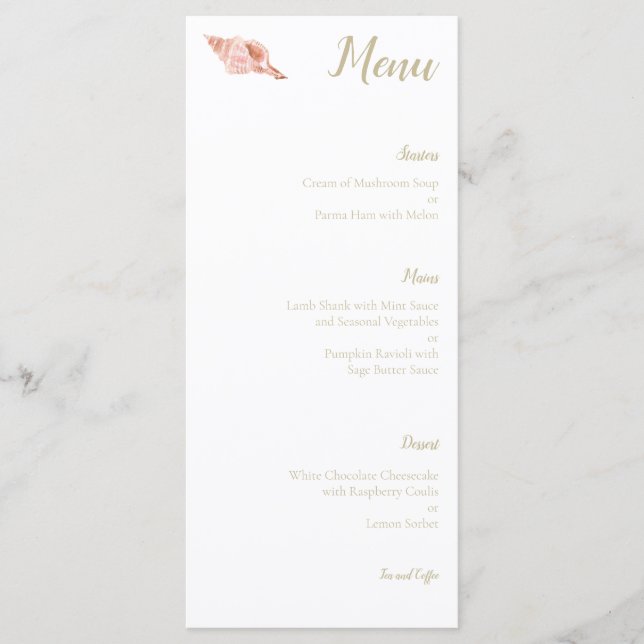 Menu Cardápio de casamento Concha em Aquarela (Frente)