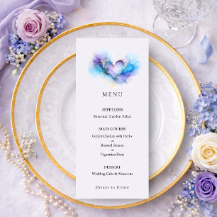 Menu Cardápio de Casamento Coração Abstrato Azul Roxo D