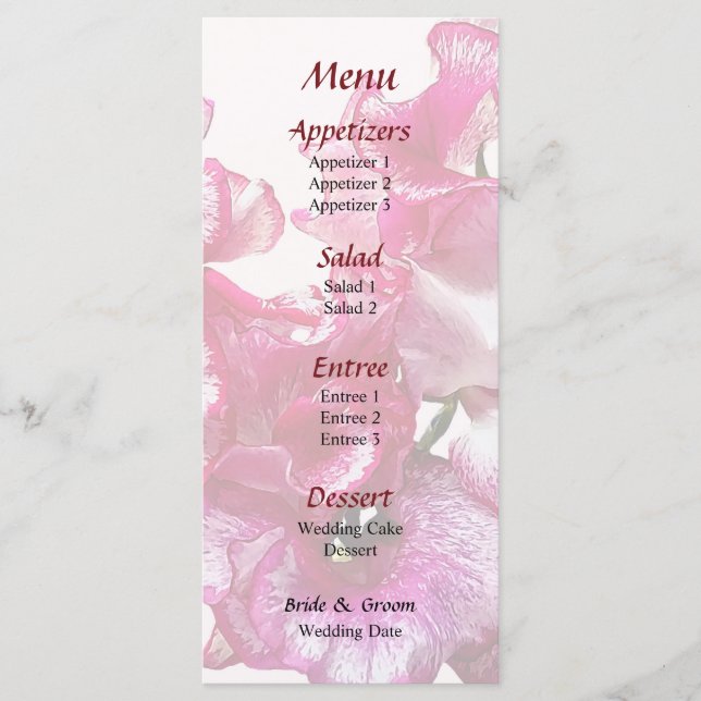 Menu Cardápio de Casamento Coração de Ervilha-de-cheiro (Frente)