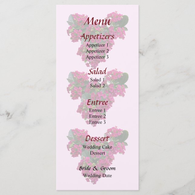 Menu Cardápio de Casamento Coração de Kalanchoe (Frente)