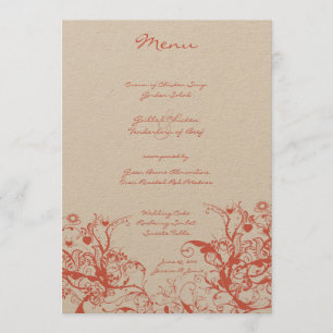 Menu Cardápio de Casamento Coral Birds e Swirls