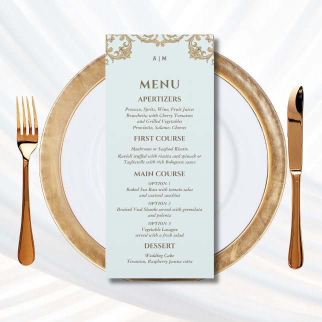 Menu Cardápio de Casamento Cristão Barroco com Monogram (Criador carregado)