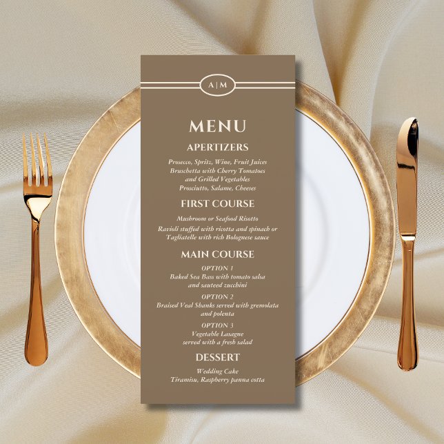 Menu Cardápio de Casamento Cristão Marrom Creme Monogra (Criador carregado)