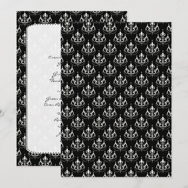 Menu Cardápio de Casamento Damask Lustre Preto (Frente/Verso)