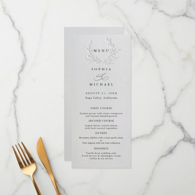 Menu Cardápio de casamento de algodão com relevo cego f (Frente/Verso In Situ)