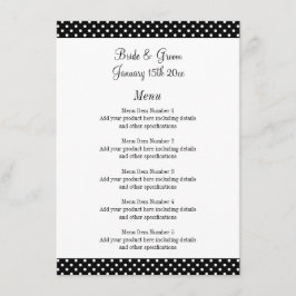 Menu Cardápio de casamento de bolinhas brancas e pretas