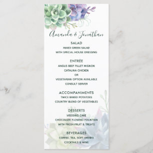 Menu Cardápio de Casamento de Cactus Suculentas Aquarel