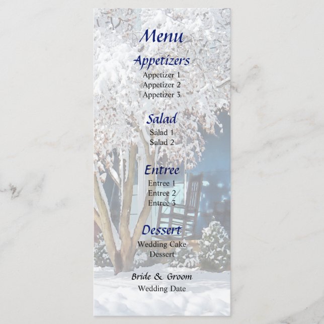 Menu Cardápio de Casamento de Cadeira Balanço no Alpend (Frente)