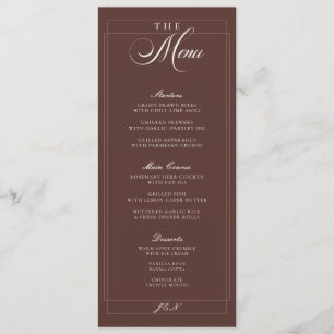 Menu Cardápio de Casamento de Caligrafia Marrom Marfim