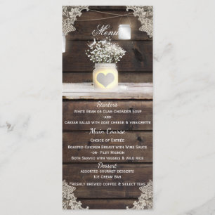 Menu Cardápio de Casamento de Celeiro com Madeira Rústi