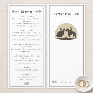 Menu Cardápio de casamento de cowboy a cavalo no faroes