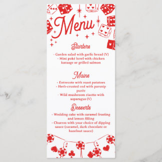 Menu Cardápio de Casamento de Dados e Cartas Vermelho S