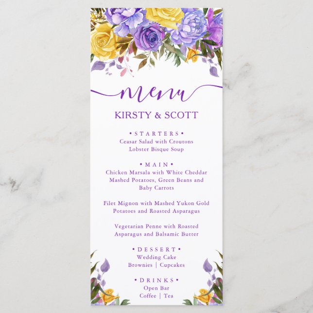 Menu Cardápio de Casamento de Flores de Primavera em Aq (Frente)