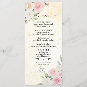 Menu Cardápio de Casamento de Flores Rosa e Branca em F