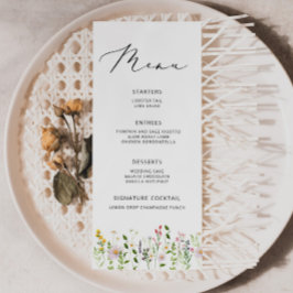 Menu cardápio de casamento de flores silvestres minimal