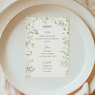 Menu Cardápio de Casamento de Flores Silvestres Rústica