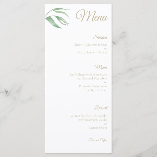 Menu Cardápio de Casamento de Folha de Planta Tropical (Frente)