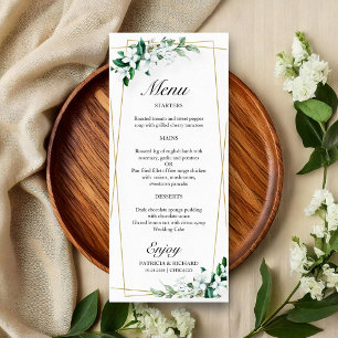 Menu Cardápio de Casamento de Folhagens Florais Geométr