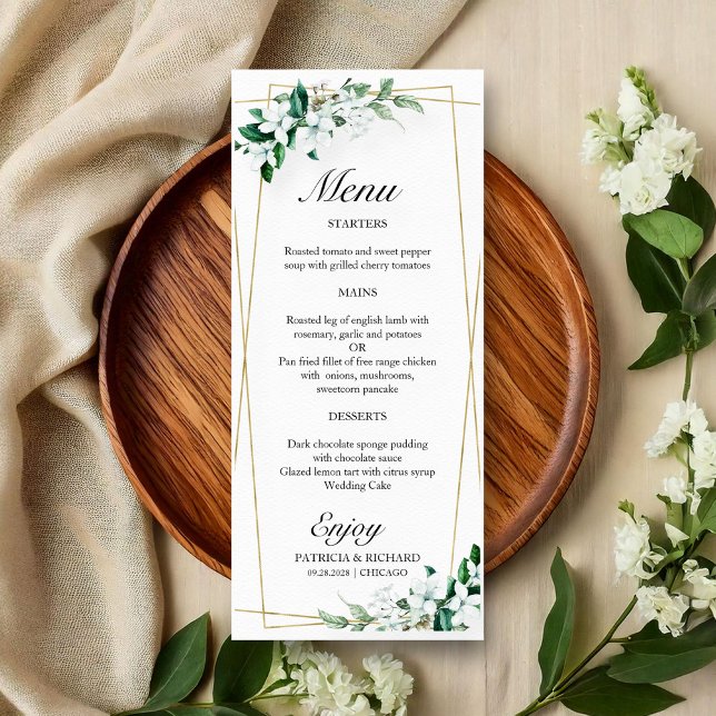 Menu Cardápio de Casamento de Folhagens Florais Geométr (Criador carregado)
