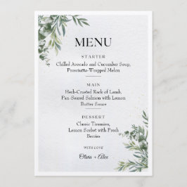 Menu Cardápio de Casamento de Folhas de Aquarela Branca