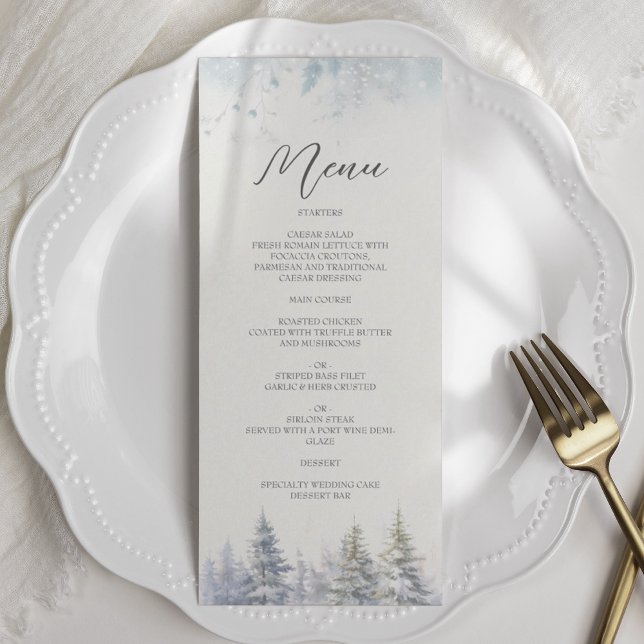 Menu Cardápio de Casamento de Inverno com Pinheiros (Criador carregado)