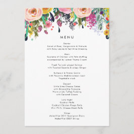 Menu Cardápio de Casamento de Jardim de Flores em Aquar