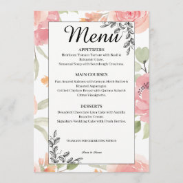 Menu Cardápio de Casamento de Jardim de Primavera com P
