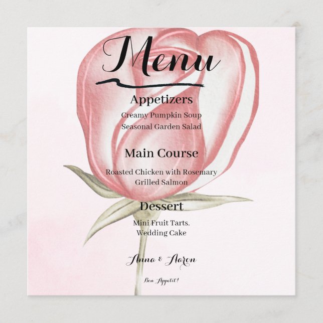 Menu Cardápio de Casamento de Jardim Rosa Bege Primaver (Frente)