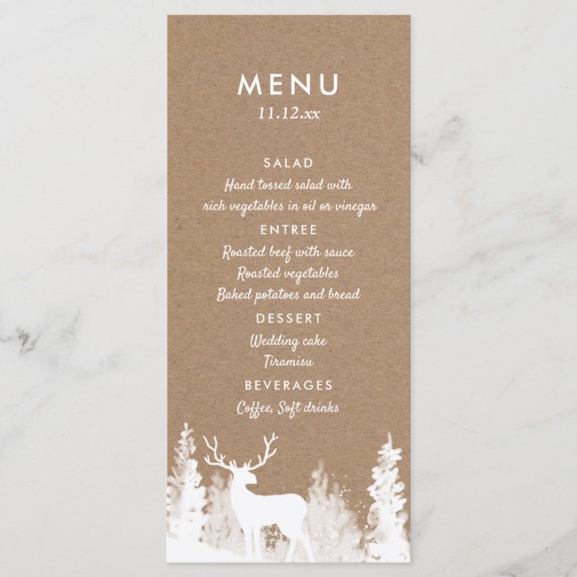 Menu Cardápio de Casamento de Natal com Veado de Papel  (Frente)