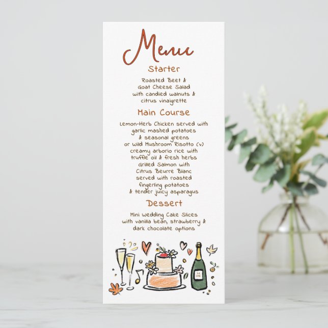 Menu Cardápio de casamento de outono caprichoso e funky (Em pé/Frente)