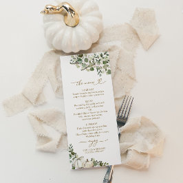 Menu Cardápio de Casamento de Outono com Abóboras Branc