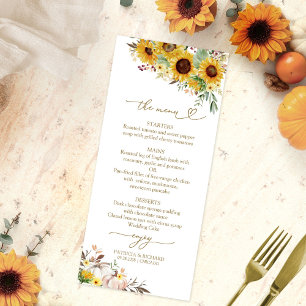 Menu Cardápio de Casamento de Outono com Girassol Abóbo