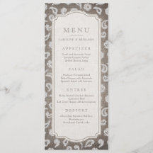 Cardápio de casamento de raça rústica com rendas e