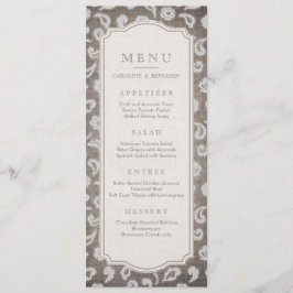 Menu Cardápio de casamento de raça rústica com rendas e
