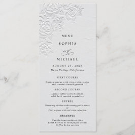 Menu Cardápio de casamento de rosas brancas com relevo