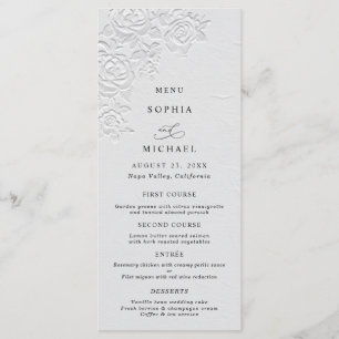 Menu Cardápio de casamento de rosas brancas com relevo