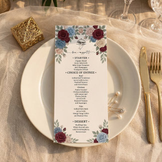 Menu Cardápio de Casamento de Rosas Burgundy Elegantes