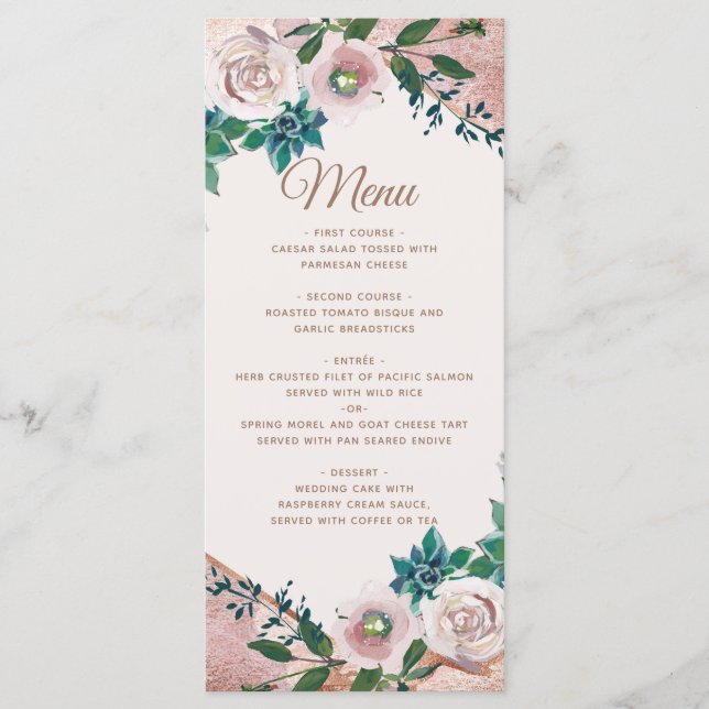Menu Cardápio de Casamento de Suculentas Rosa Dourado C (Frente)
