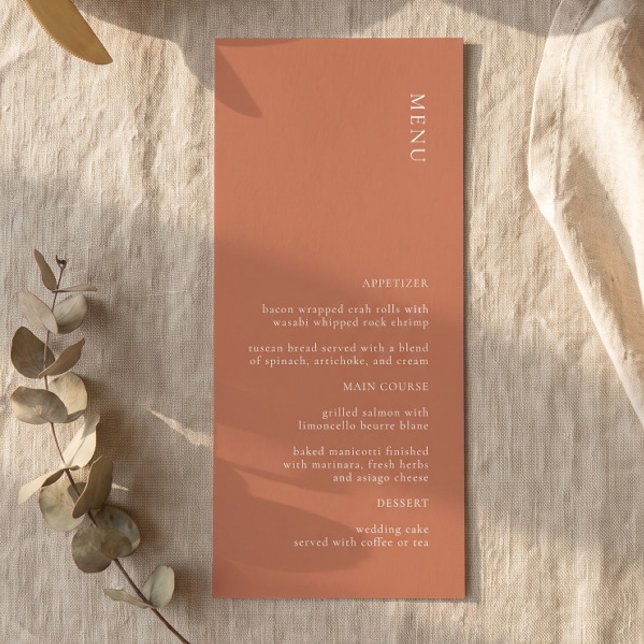 Menu Cardápio de Casamento de Terracota Simples Moderno (Criador carregado)