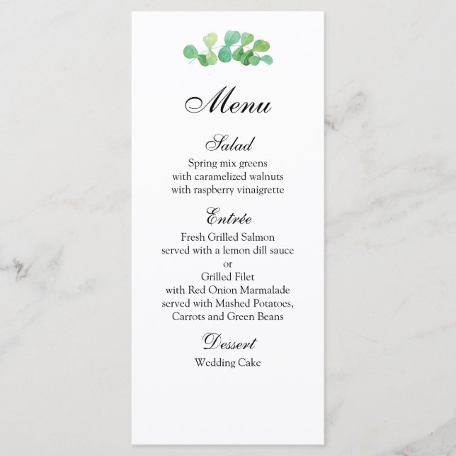 Menu Cardápio de casamento de verão botânico. Cardápio  (Frente)