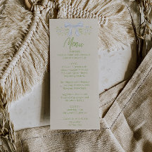 Cardápio de casamento de verão com arco floral azu