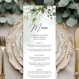 Menu cardápio de casamento de verde e dourado boho com 
