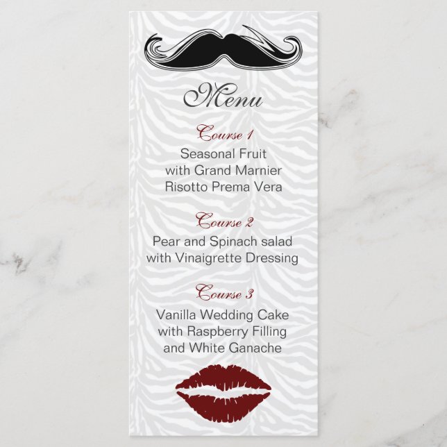 Menu cardápio de casamento do beijo e do bigode (Frente)