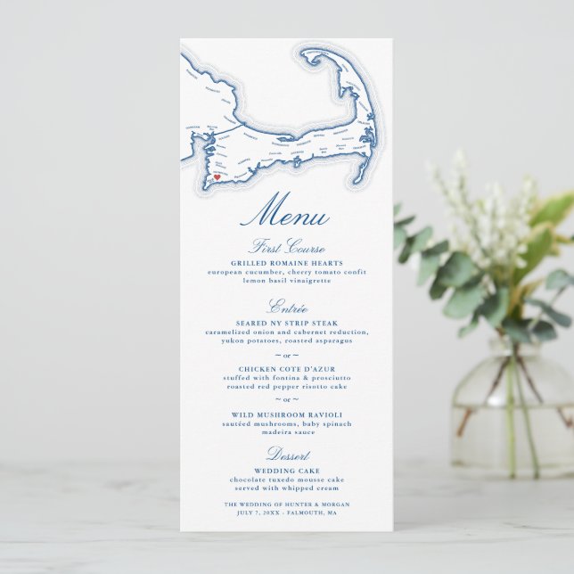 Menu Cardápio de Casamento do Coonamessett Inn (Em pé/Frente)